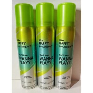 3-Pack Designer Imposters Wanna Play? Body Spray 2.5oz Like Clinique Happy NEW